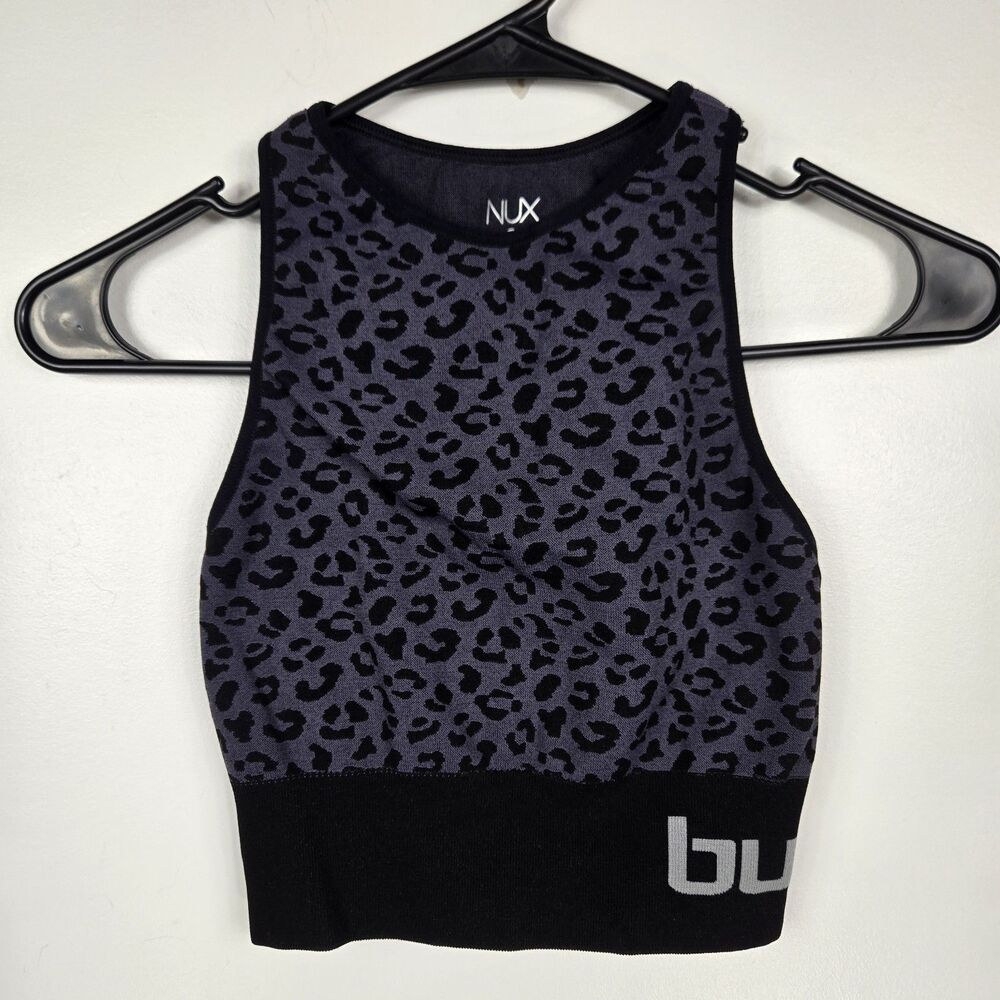 Nux Women's Size Small Purple Black Cheetah Print Sports‎ Bra NWOT